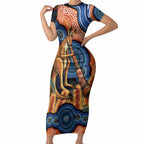 Personalised Australia Kangaroo Didgeridoo Short Sleeve Bodycon Dress Bottlebrush Flowers Indigenous Art