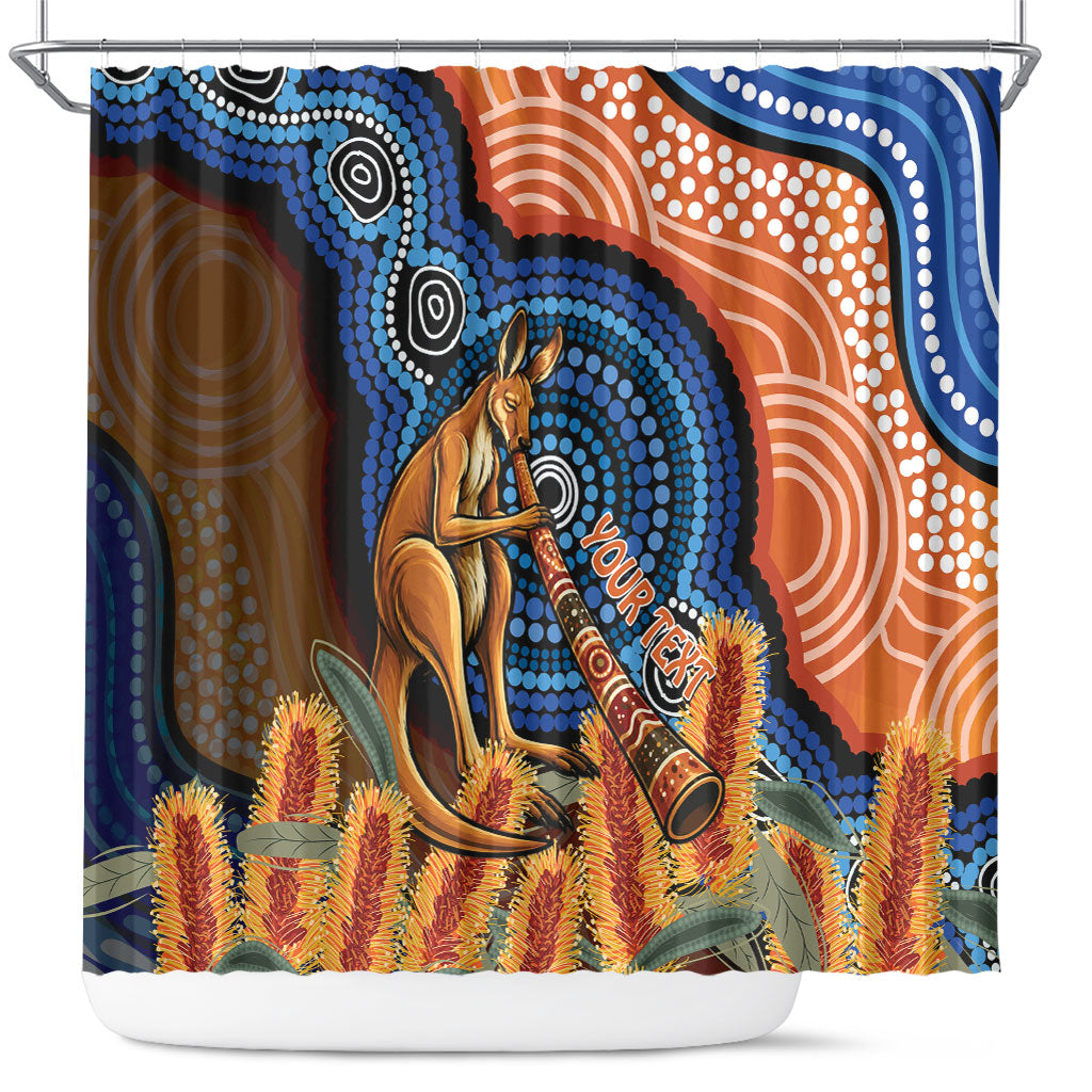Personalised Australia Kangaroo Didgeridoo Shower Curtain Bottlebrush Flowers Indigenous Art