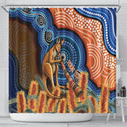 Personalised Australia Kangaroo Didgeridoo Shower Curtain Bottlebrush Flowers Indigenous Art