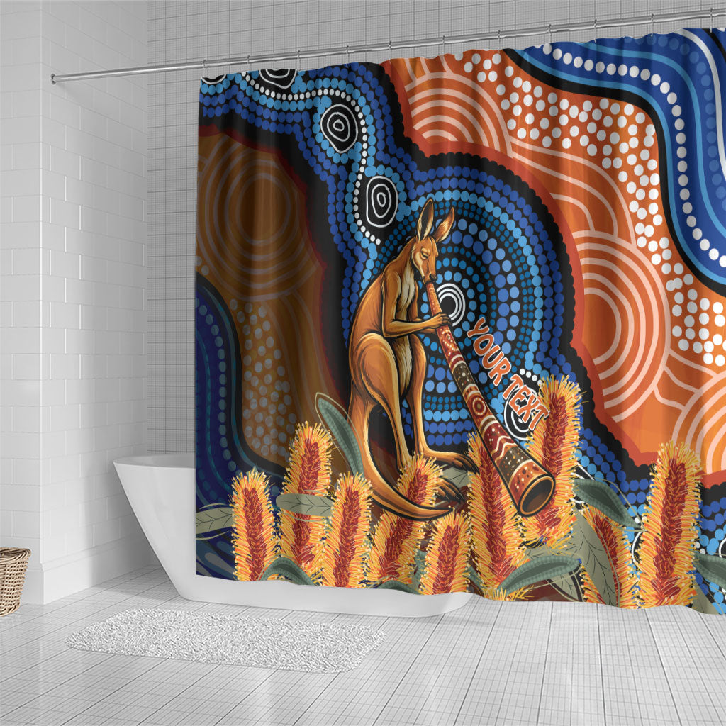Personalised Australia Kangaroo Didgeridoo Shower Curtain Bottlebrush Flowers Indigenous Art