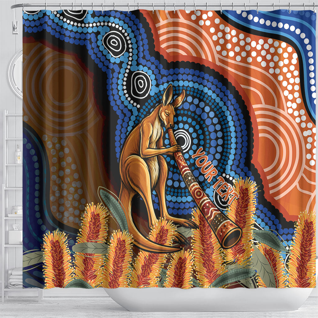 Personalised Australia Kangaroo Didgeridoo Shower Curtain Bottlebrush Flowers Indigenous Art