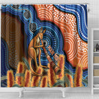 Personalised Australia Kangaroo Didgeridoo Shower Curtain Bottlebrush Flowers Indigenous Art