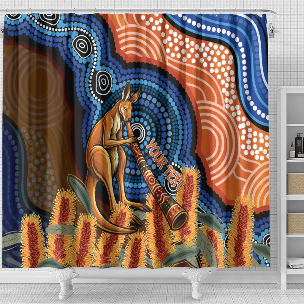Personalised Australia Kangaroo Didgeridoo Shower Curtain Bottlebrush Flowers Indigenous Art