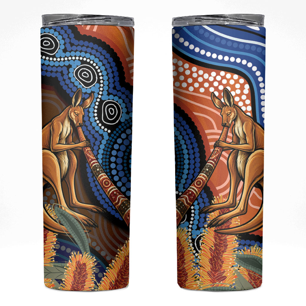 Personalised Australia Kangaroo Didgeridoo Skinny Tumbler Bottlebrush Flowers Indigenous Art