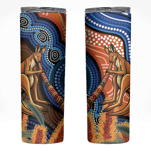 Personalised Australia Kangaroo Didgeridoo Skinny Tumbler Bottlebrush Flowers Indigenous Art
