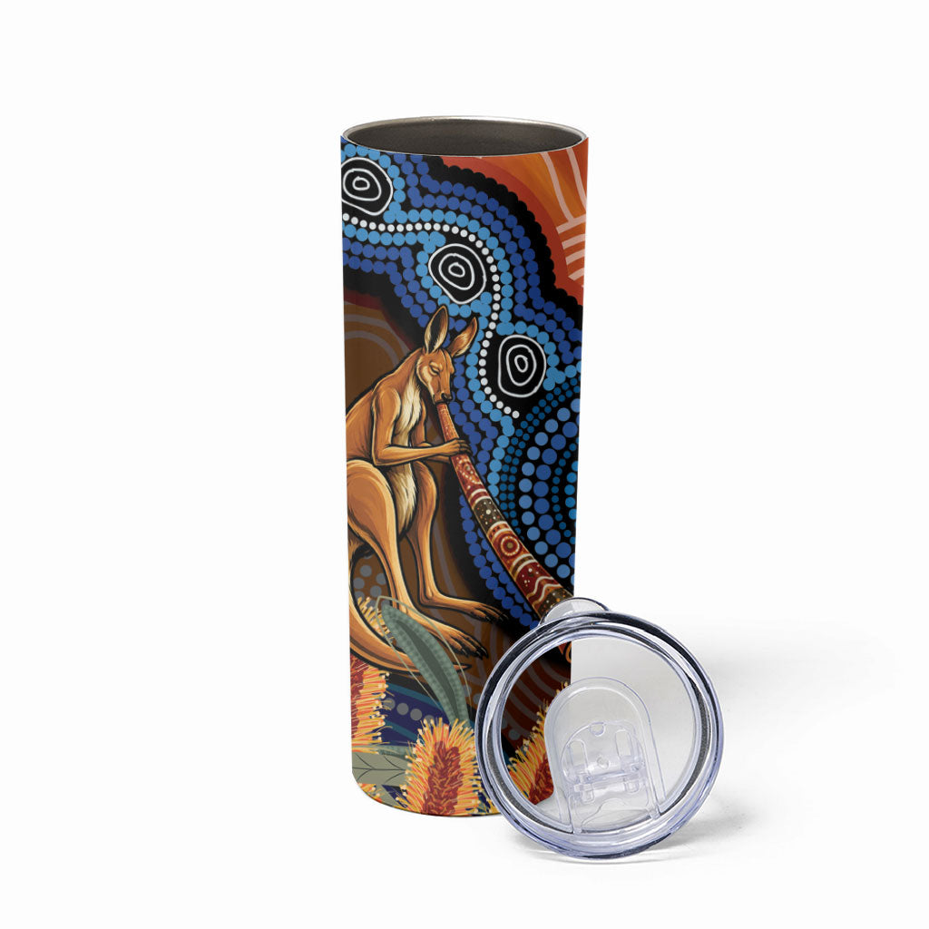 Personalised Australia Kangaroo Didgeridoo Skinny Tumbler Bottlebrush Flowers Indigenous Art
