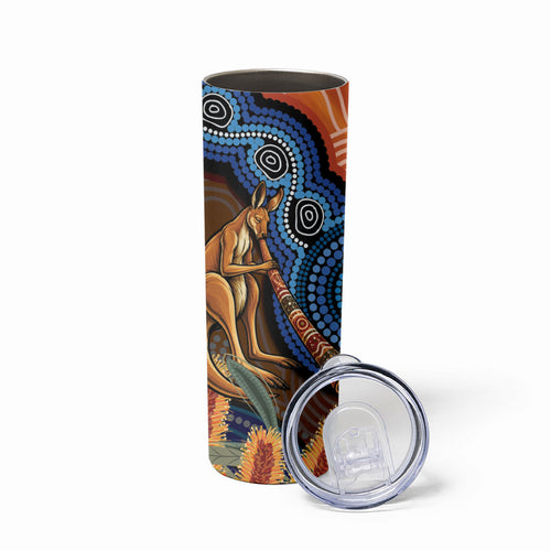 Personalised Australia Kangaroo Didgeridoo Skinny Tumbler Bottlebrush Flowers Indigenous Art