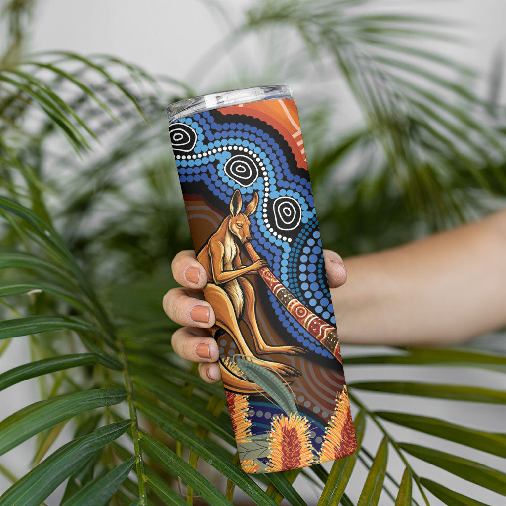 Personalised Australia Kangaroo Didgeridoo Skinny Tumbler Bottlebrush Flowers Indigenous Art