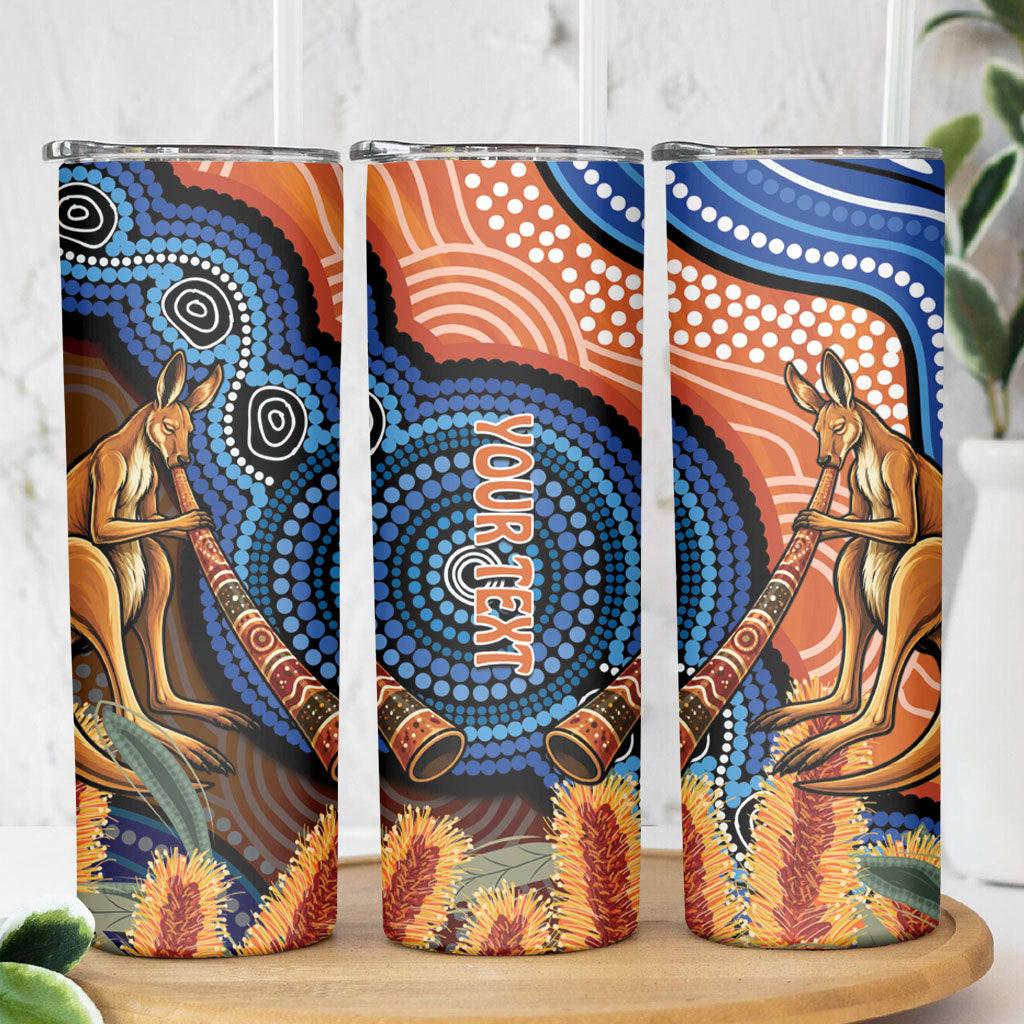 Personalised Australia Kangaroo Didgeridoo Skinny Tumbler Bottlebrush Flowers Indigenous Art
