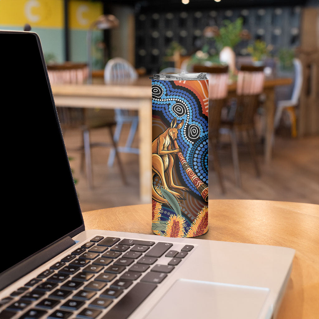 Personalised Australia Kangaroo Didgeridoo Skinny Tumbler Bottlebrush Flowers Indigenous Art