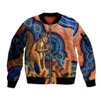 Personalised Australia Kangaroo Didgeridoo Sleeve Zip Bomber Jacket Bottlebrush Flowers Indigenous Art