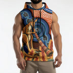 Personalised Australia Kangaroo Didgeridoo Sleeveless Hoodie Bottlebrush Flowers Indigenous Art