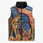 Personalised Australia Kangaroo Didgeridoo Sleeveless Puffer Jacket Bottlebrush Flowers Indigenous Art