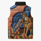Personalised Australia Kangaroo Didgeridoo Sleeveless Puffer Jacket Bottlebrush Flowers Indigenous Art
