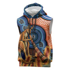 Personalised Australia Kangaroo Didgeridoo Sleeveless Zip Hoodie Bottlebrush Flowers Indigenous Art