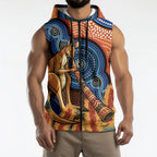 Personalised Australia Kangaroo Didgeridoo Sleeveless Zip Hoodie Bottlebrush Flowers Indigenous Art