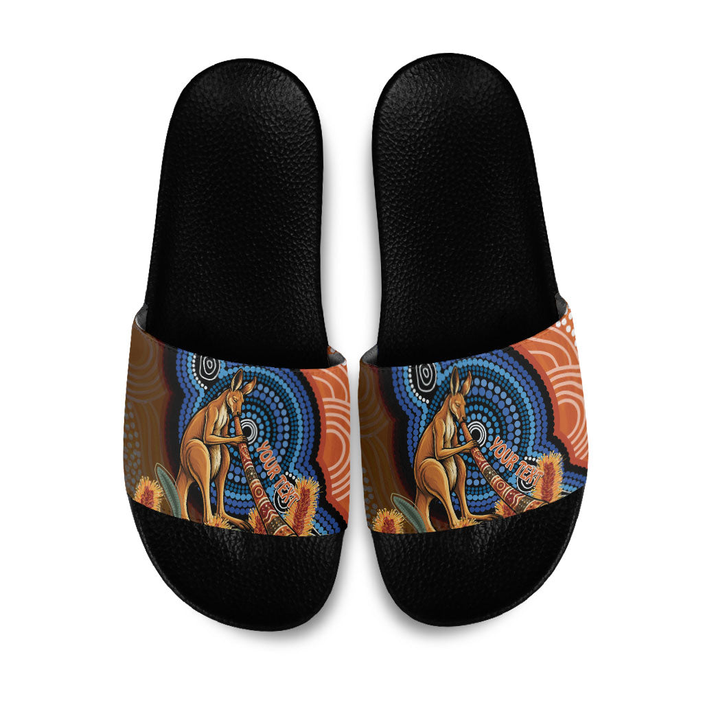 Personalised Australia Kangaroo Didgeridoo Slide Sandals Bottlebrush Flowers Indigenous Art