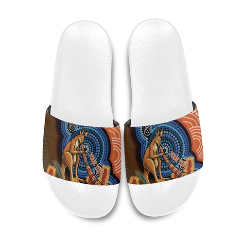 Personalised Australia Kangaroo Didgeridoo Slide Sandals Bottlebrush Flowers Indigenous Art