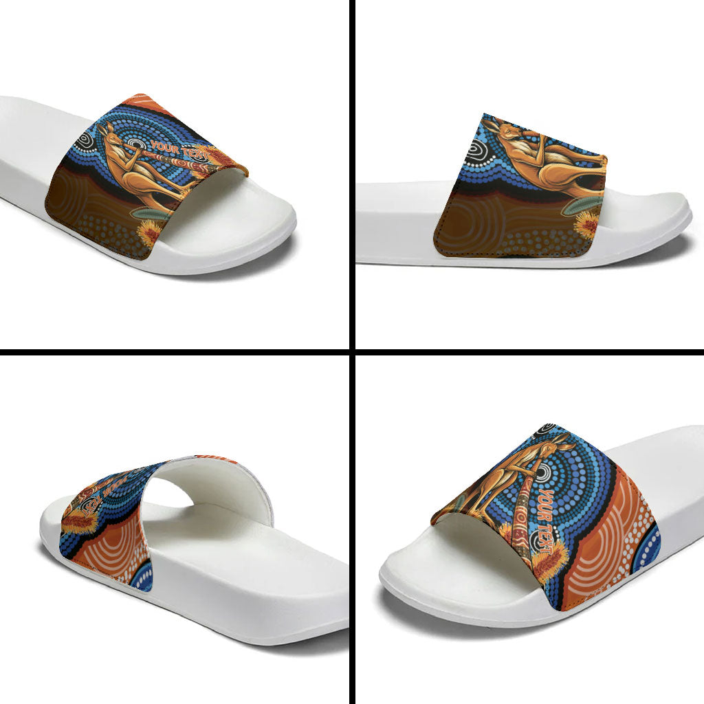 Personalised Australia Kangaroo Didgeridoo Slide Sandals Bottlebrush Flowers Indigenous Art