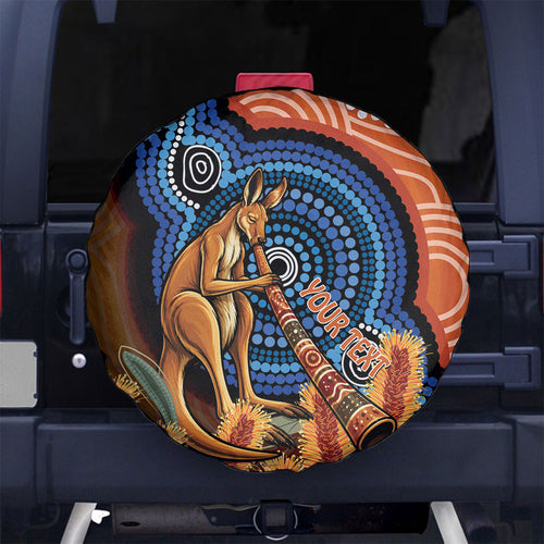 Personalised Australia Kangaroo Didgeridoo Spare Tire Cover Bottlebrush Flowers Indigenous Art