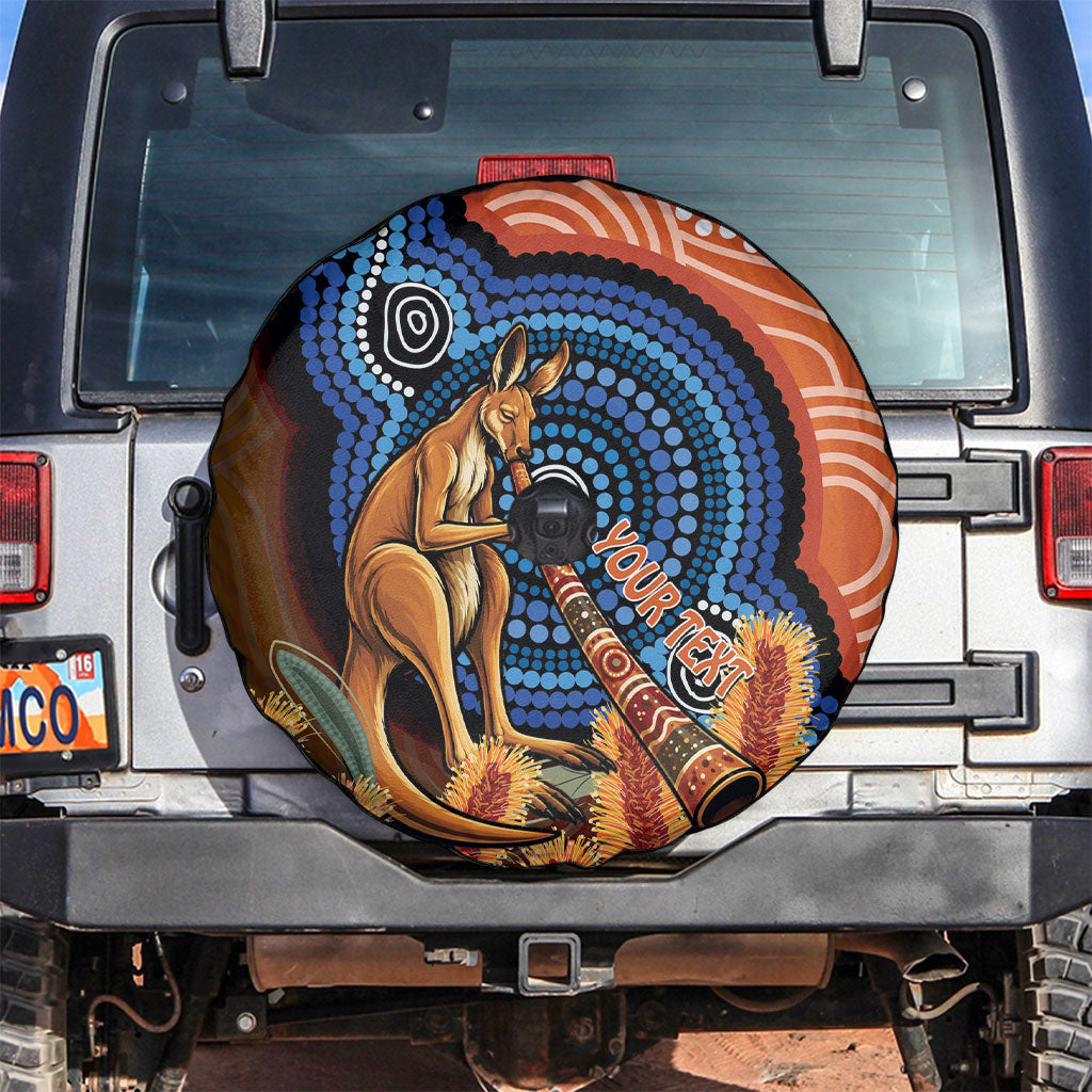 Personalised Australia Kangaroo Didgeridoo Spare Tire Cover Bottlebrush Flowers Indigenous Art
