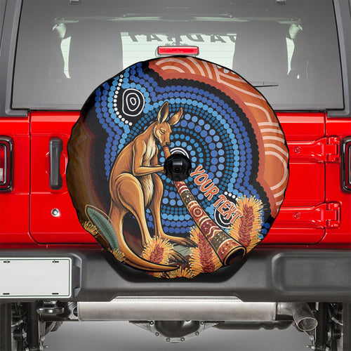 Personalised Australia Kangaroo Didgeridoo Spare Tire Cover Bottlebrush Flowers Indigenous Art