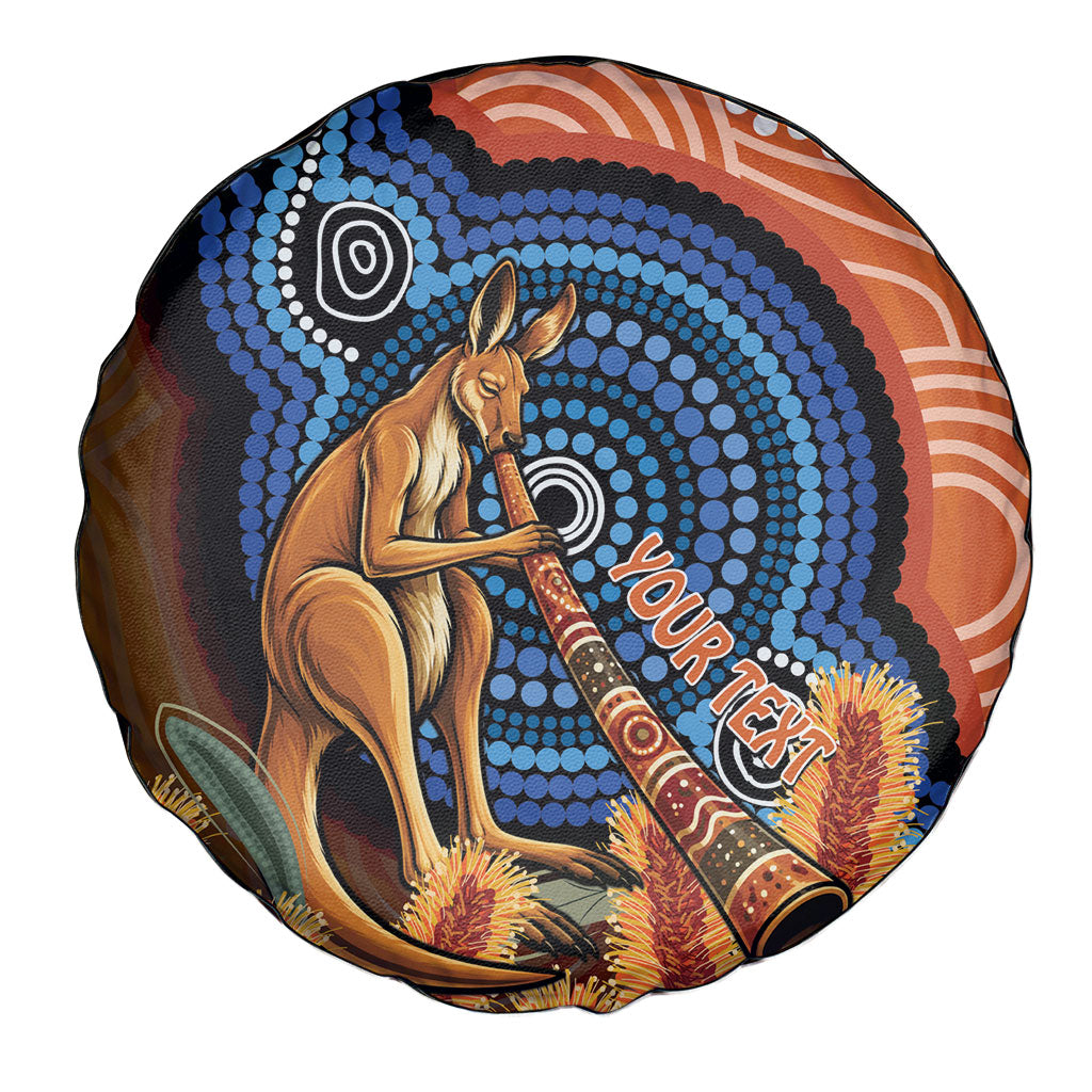 Personalised Australia Kangaroo Didgeridoo Spare Tire Cover Bottlebrush Flowers Indigenous Art