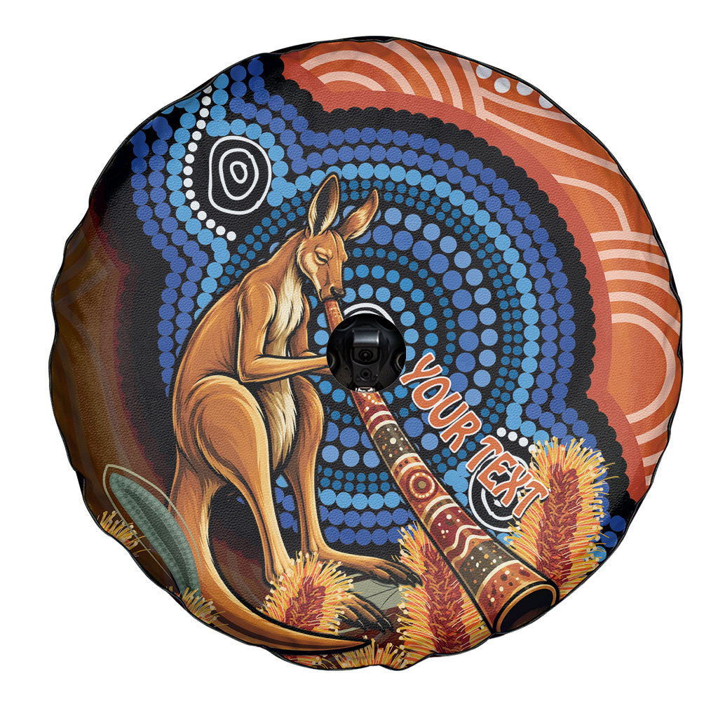 Personalised Australia Kangaroo Didgeridoo Spare Tire Cover Bottlebrush Flowers Indigenous Art