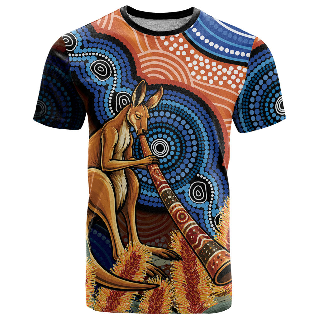 Personalised Australia Kangaroo Didgeridoo T Shirt Bottlebrush Flowers Indigenous Art