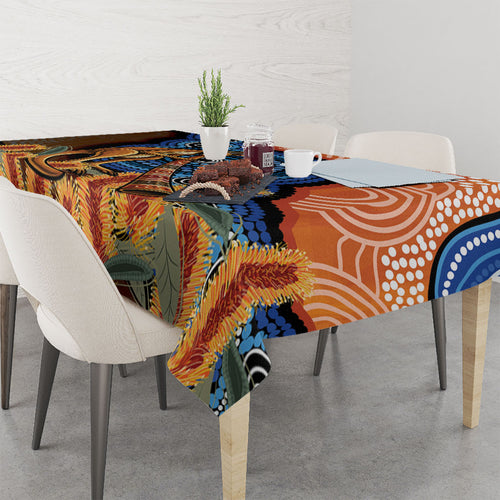 Personalised Australia Kangaroo Didgeridoo Tablecloth Bottlebrush Flowers Indigenous Art
