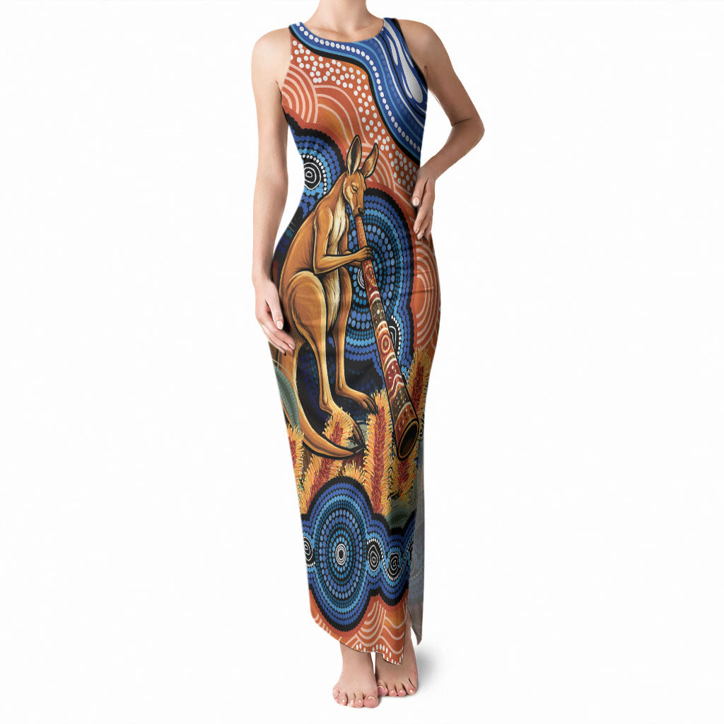 Personalised Australia Kangaroo Didgeridoo Tank Maxi Dress Bottlebrush Flowers Indigenous Art