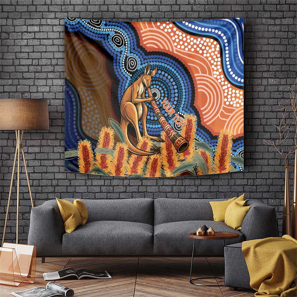 Personalised Australia Kangaroo Didgeridoo Tapestry Bottlebrush Flowers Indigenous Art