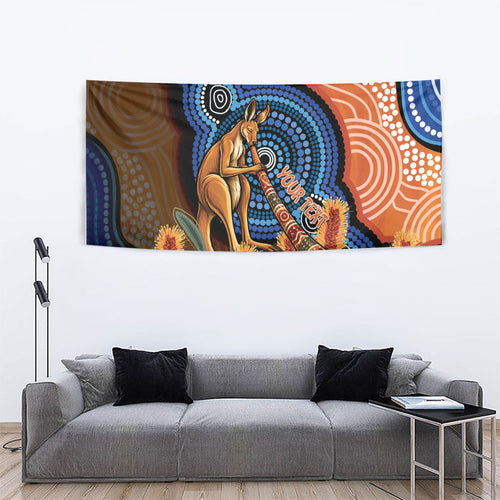 Personalised Australia Kangaroo Didgeridoo Tapestry Bottlebrush Flowers Indigenous Art
