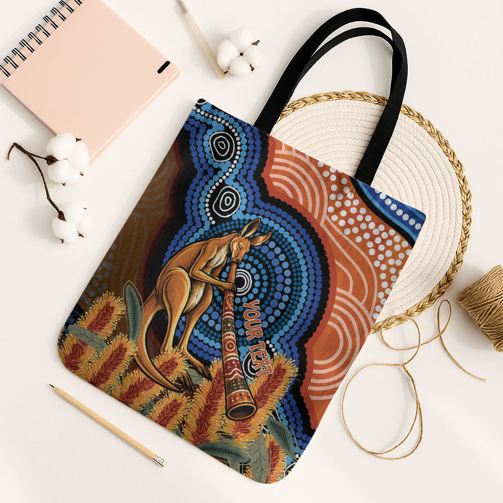 Personalised Australia Kangaroo Didgeridoo Tote Bag Bottlebrush Flowers Indigenous Art