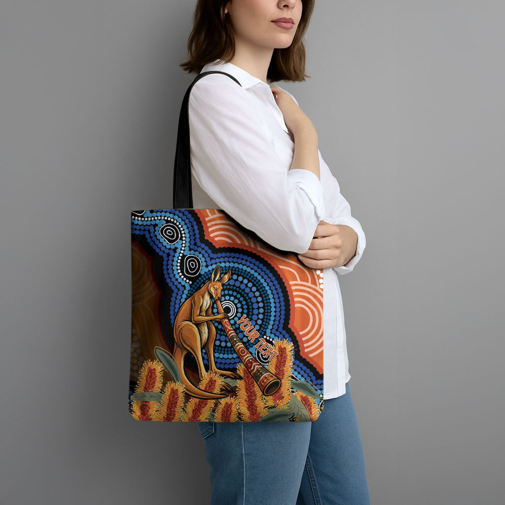 Personalised Australia Kangaroo Didgeridoo Tote Bag Bottlebrush Flowers Indigenous Art