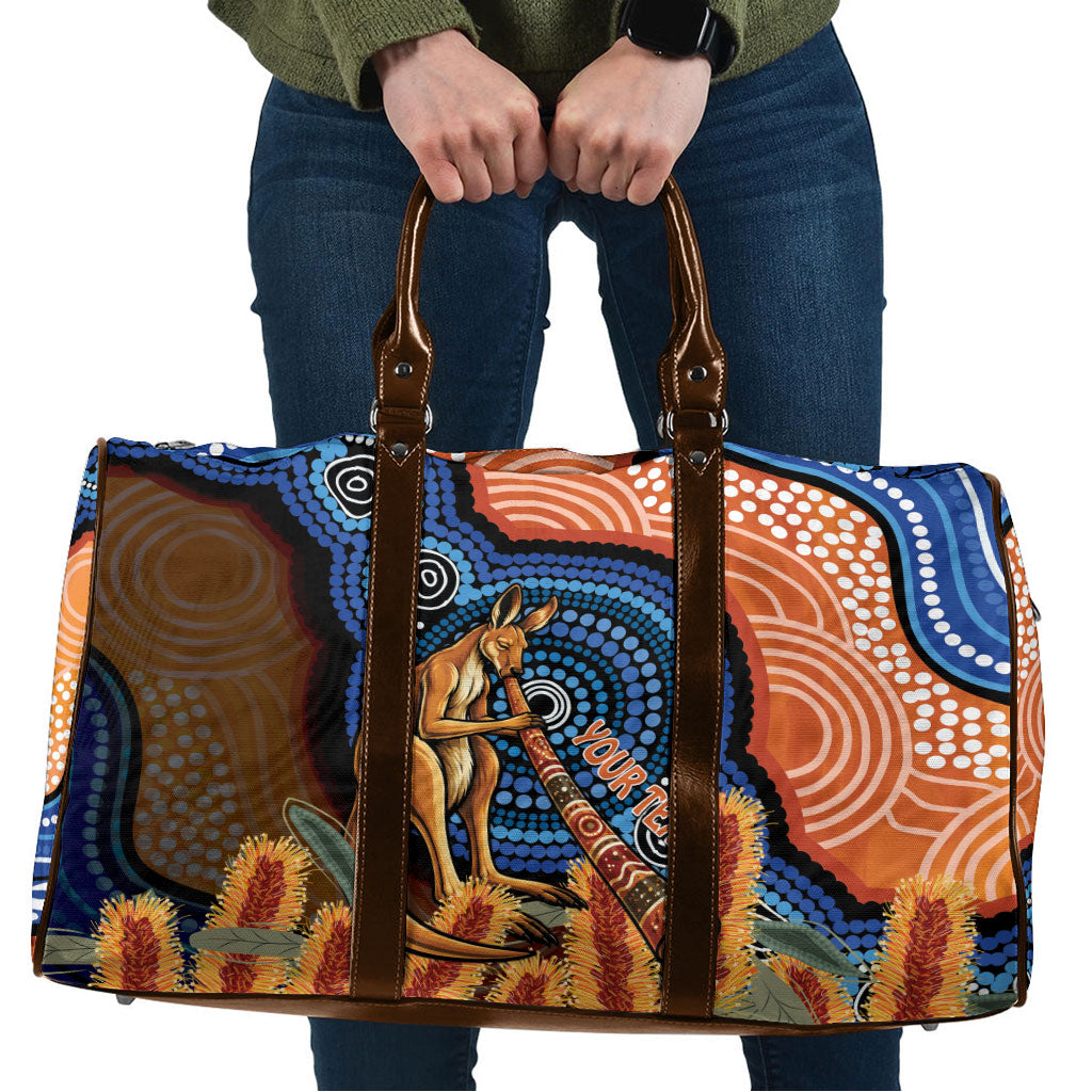 Personalised Australia Kangaroo Didgeridoo Travel Bag Bottlebrush Flowers Indigenous Art