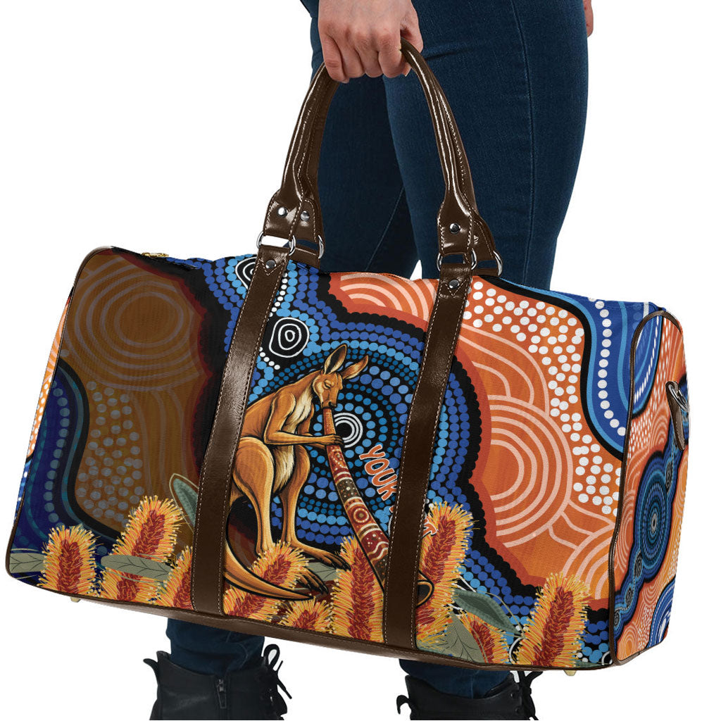 Personalised Australia Kangaroo Didgeridoo Travel Bag Bottlebrush Flowers Indigenous Art