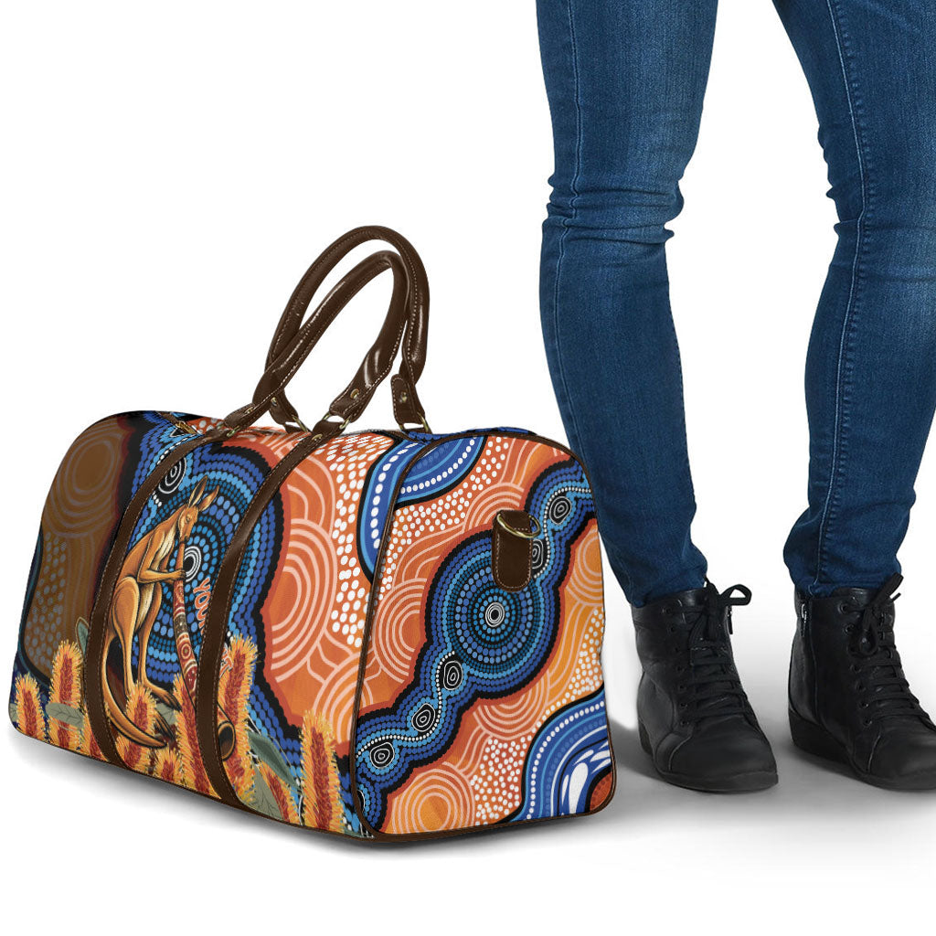 Personalised Australia Kangaroo Didgeridoo Travel Bag Bottlebrush Flowers Indigenous Art