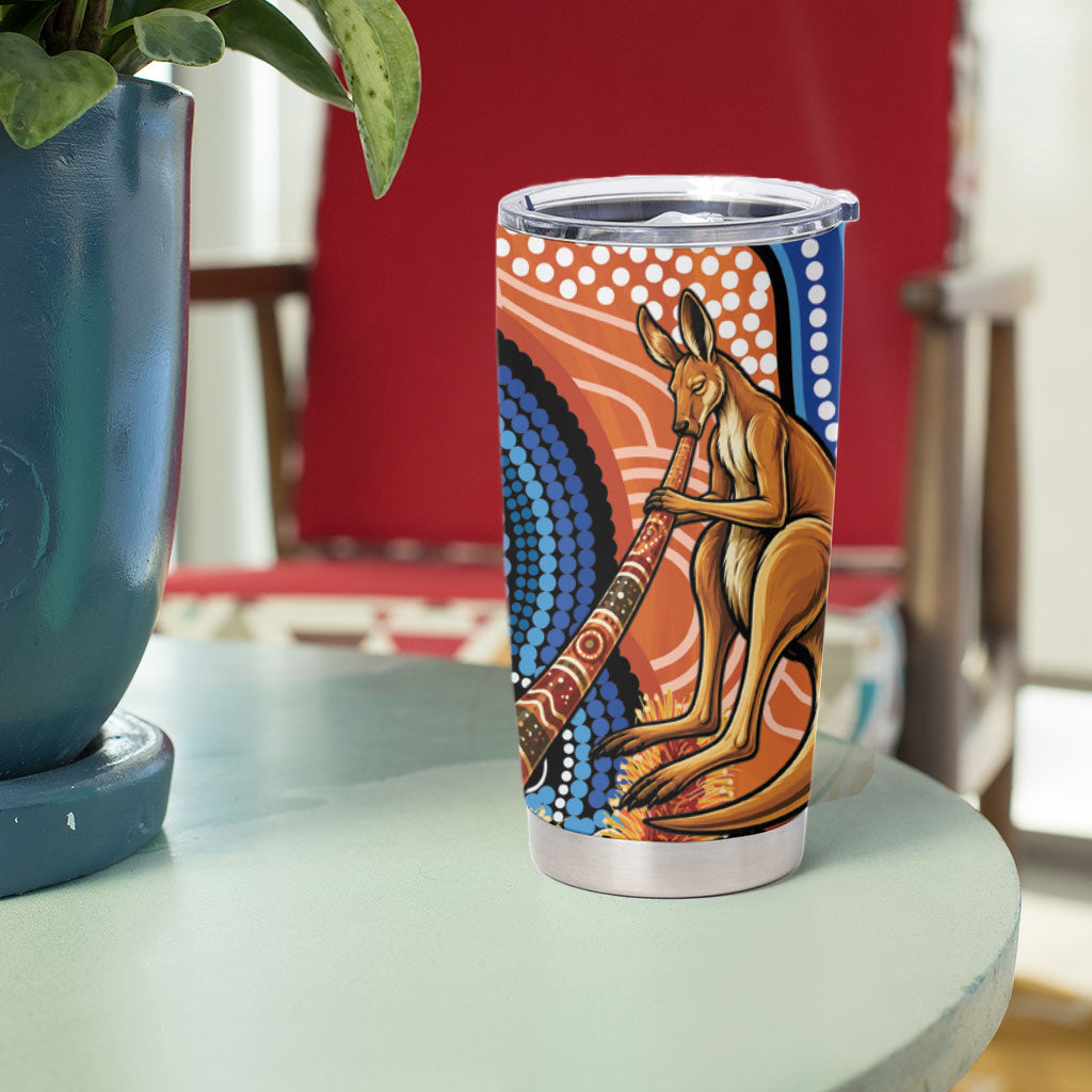 Personalised Australia Kangaroo Didgeridoo Tumbler Cup Bottlebrush Flowers Indigenous Art