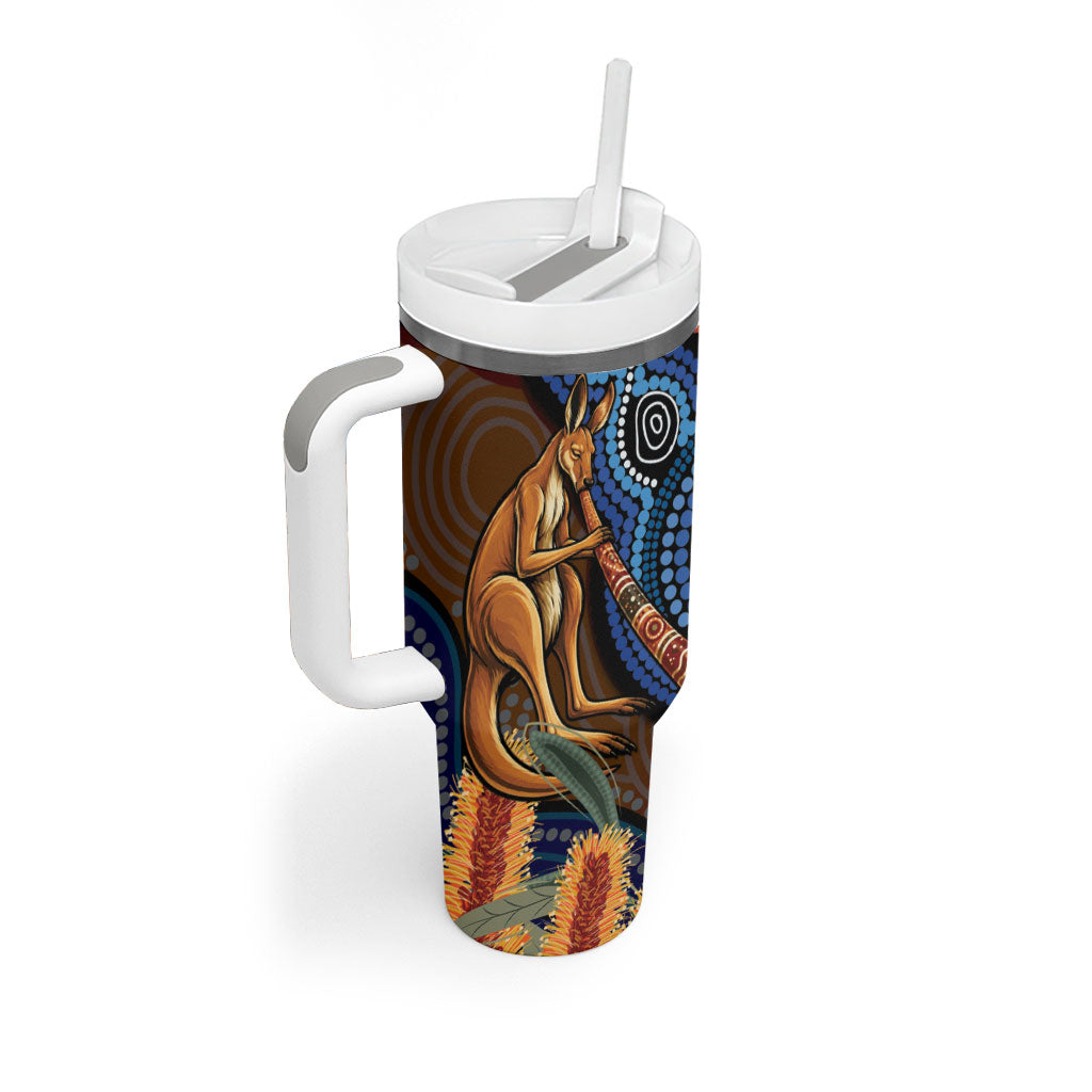 Personalised Australia Kangaroo Didgeridoo Tumbler With Handle Bottlebrush Flowers Indigenous Art