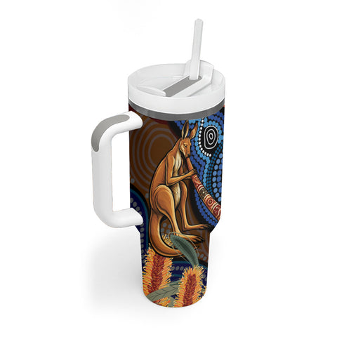 Personalised Australia Kangaroo Didgeridoo Tumbler With Handle Bottlebrush Flowers Indigenous Art