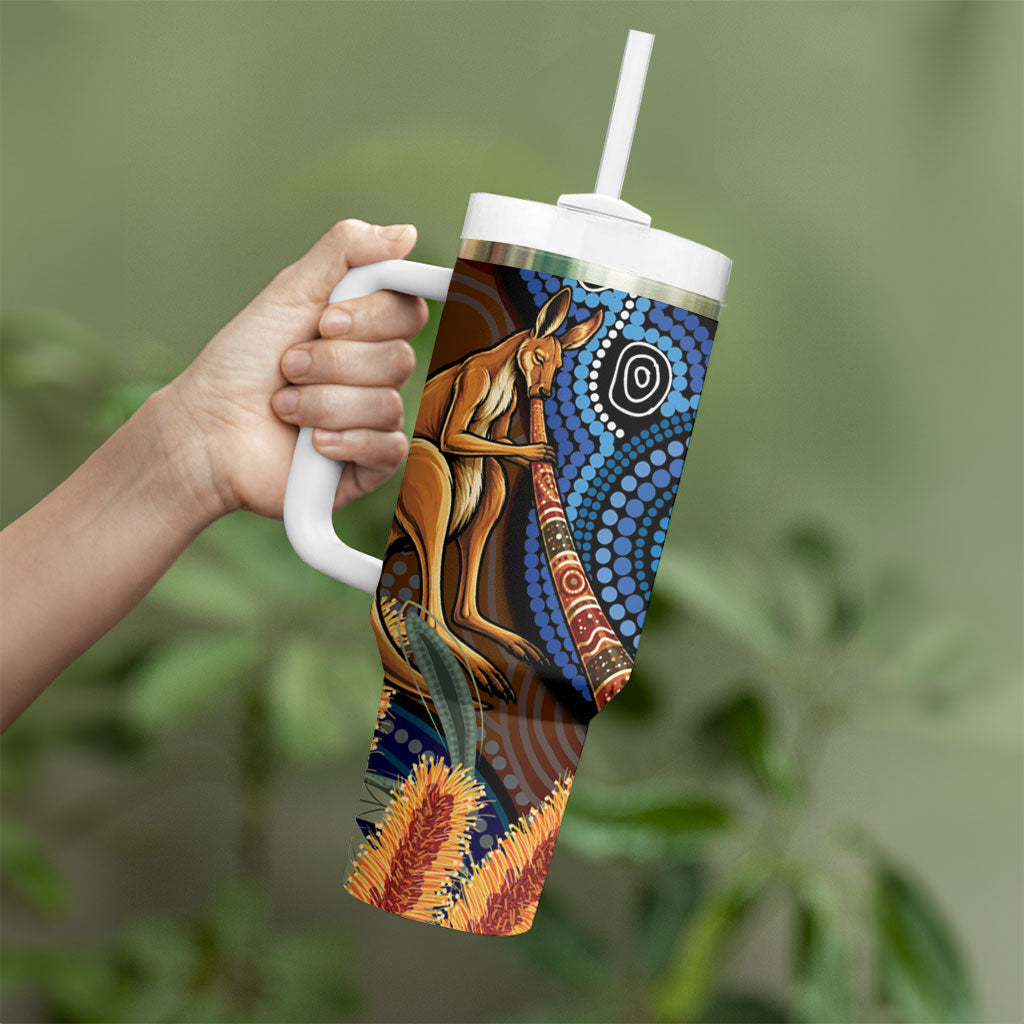 Personalised Australia Kangaroo Didgeridoo Tumbler With Handle Bottlebrush Flowers Indigenous Art