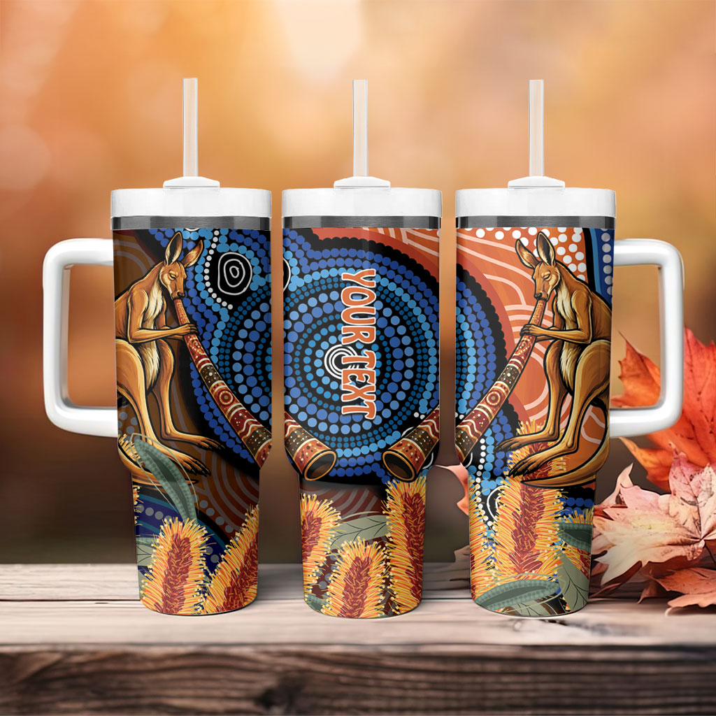 Personalised Australia Kangaroo Didgeridoo Tumbler With Handle Bottlebrush Flowers Indigenous Art