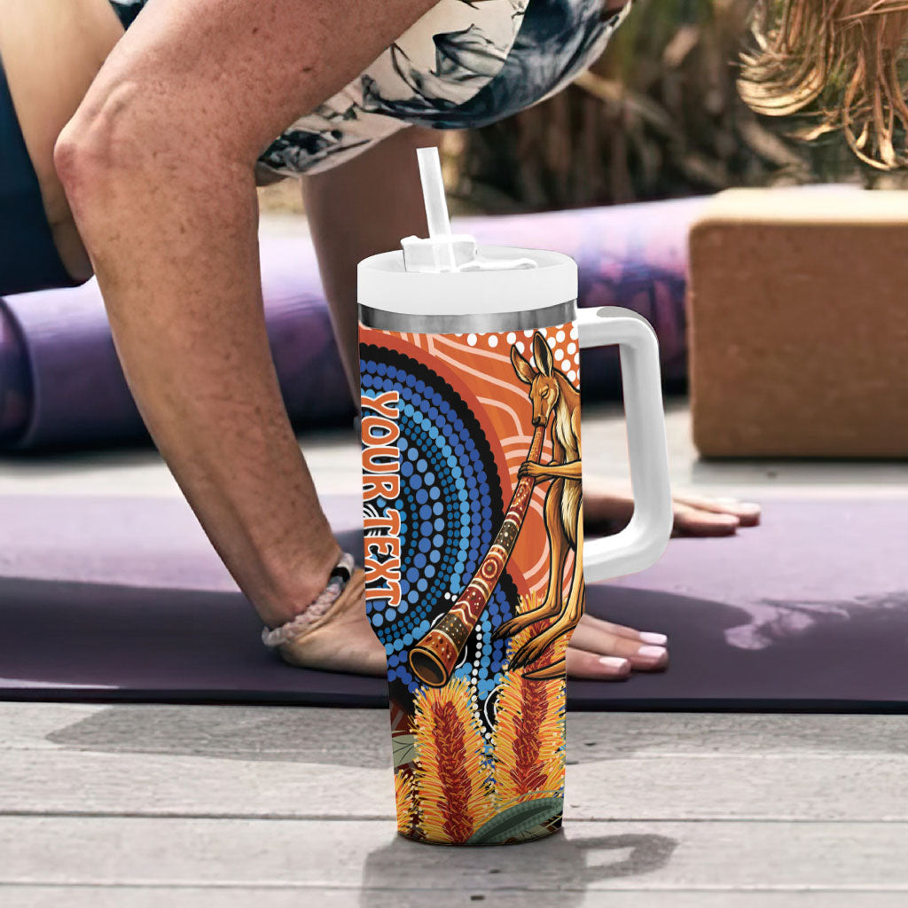 Personalised Australia Kangaroo Didgeridoo Tumbler With Handle Bottlebrush Flowers Indigenous Art