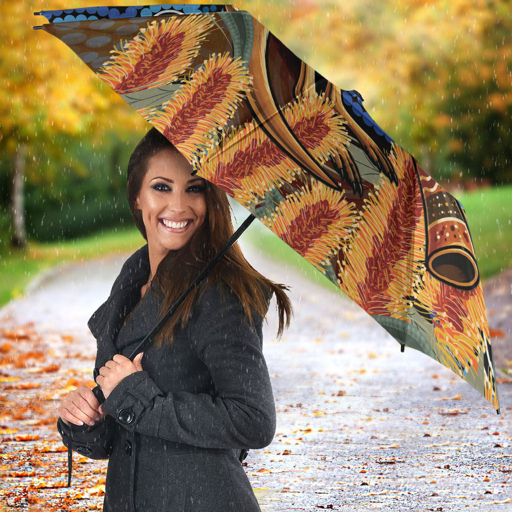 Personalised Australia Kangaroo Didgeridoo Umbrella Bottlebrush Flowers Indigenous Art