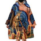 Personalised Australia Kangaroo Didgeridoo Wearable Blanket Hoodie Bottlebrush Flowers Indigenous Art