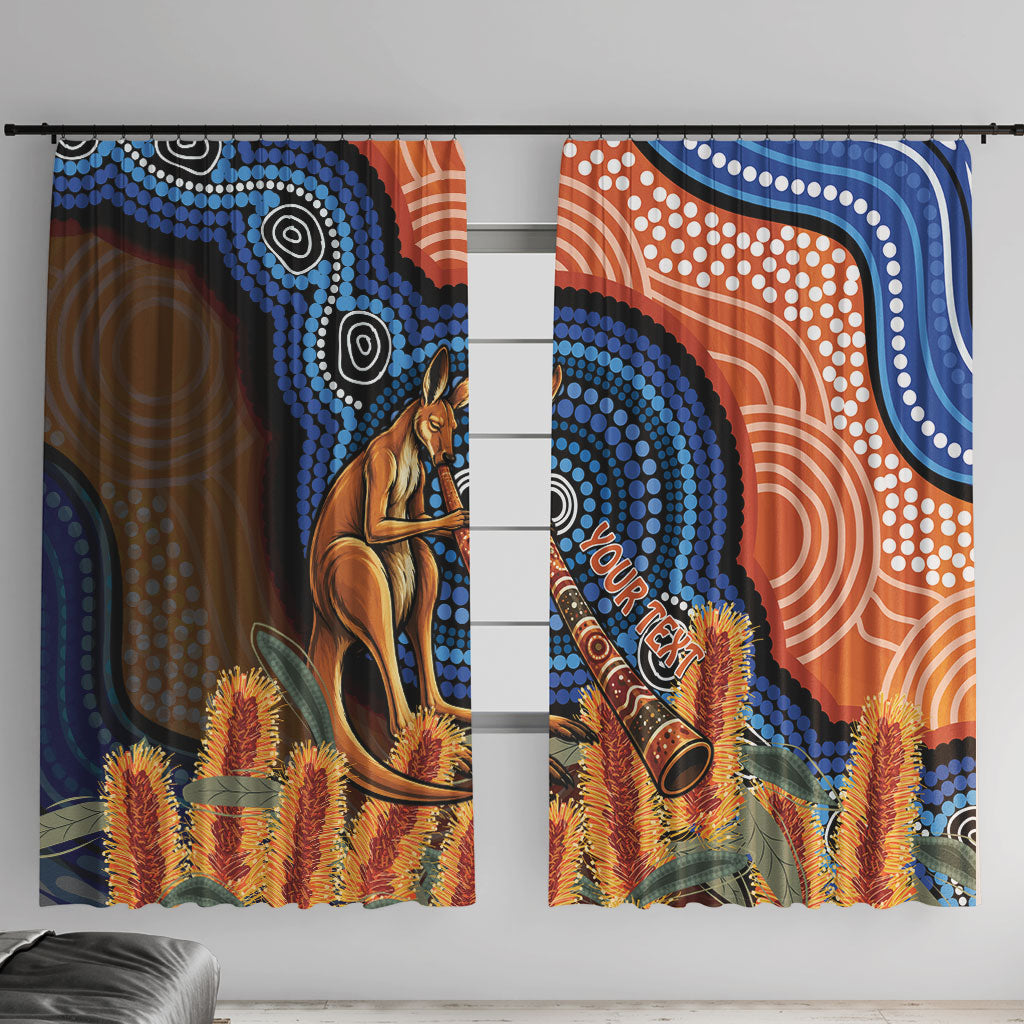 Personalised Australia Kangaroo Didgeridoo Window Curtain Bottlebrush Flowers Indigenous Art