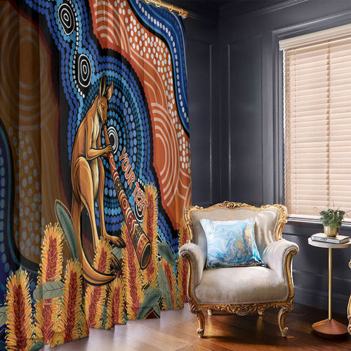 Personalised Australia Kangaroo Didgeridoo Window Curtain Bottlebrush Flowers Indigenous Art