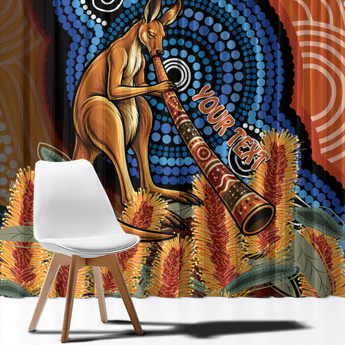 Personalised Australia Kangaroo Didgeridoo Window Curtain Bottlebrush Flowers Indigenous Art