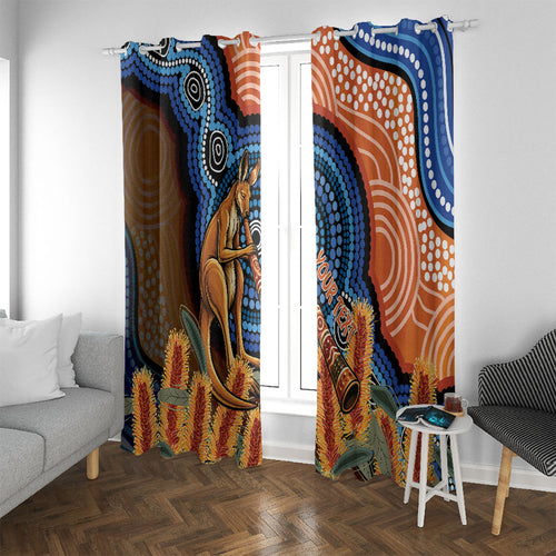 Personalised Australia Kangaroo Didgeridoo Window Curtain Bottlebrush Flowers Indigenous Art